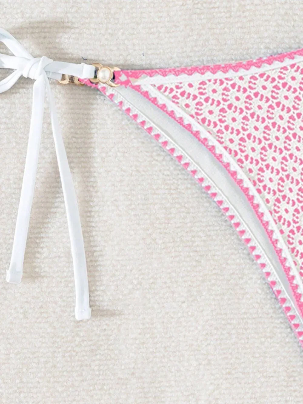 Pink Women's Hollow Out Shell & Pearl Decor Sexy Triangle bikini